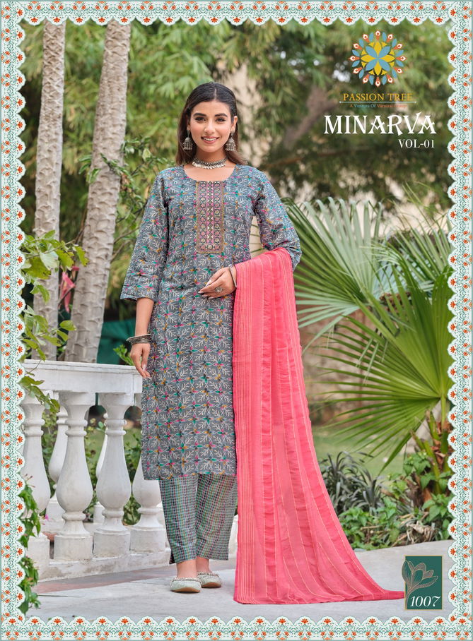 Minarva By Passion Tree Printed Straight Kurti With Bottom Dupatta Wholesale Market In Surat